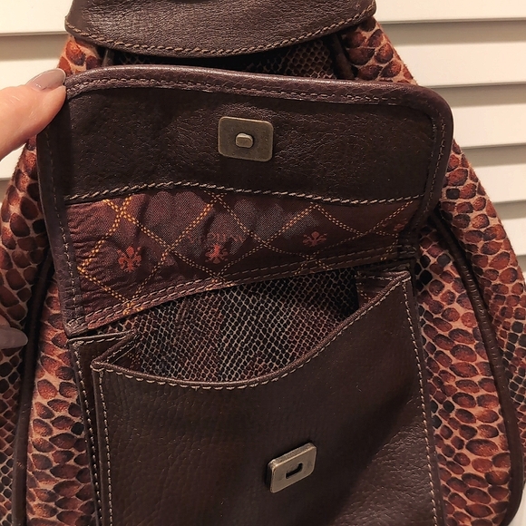 Antigua Leather Trim Backpack Brown Snakeskin Pattern - Picture 3 of 12